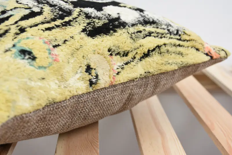 Pillow for Sofa, Pillow Case, Cozy Throw Pillow Case, Crochet Pattern Cushion Case, Pillow for Couch, Throw Kilim Pillow, 14x14 Yellow Pillow - 7