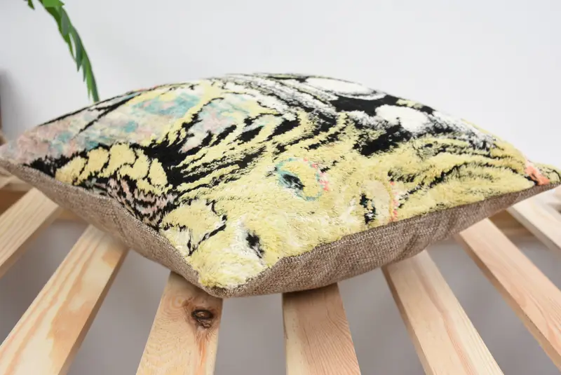 Pillow for Sofa, Pillow Case, Cozy Throw Pillow Case, Crochet Pattern Cushion Case, Pillow for Couch, Throw Kilim Pillow, 14x14 Yellow Pillow - 6