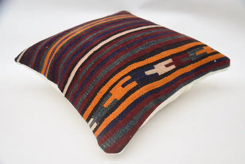 Gift Pillow, Morroccon Kilim Cushion Cushion Case, Turkish Kilim Pillow, 18x18 Blue Pillow Sham, Kilim Cushion Sham, Pillow Case - 6