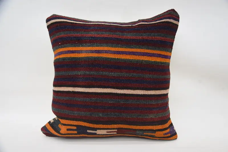 Gift Pillow, Morroccon Kilim Cushion Cushion Case, Turkish Kilim Pillow, 18x18 Blue Pillow Sham, Kilim Cushion Sham, Pillow Case - 4