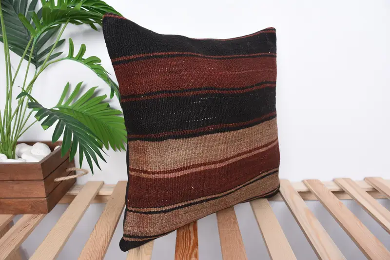 Ethnical Kilim Rug Pillow, Colorful Pillow Sham, Authentic Cushion Case, Gift Pillow, Pillow Sham, 18x18 Brown Pillow Cover, Boho Pillow - 4