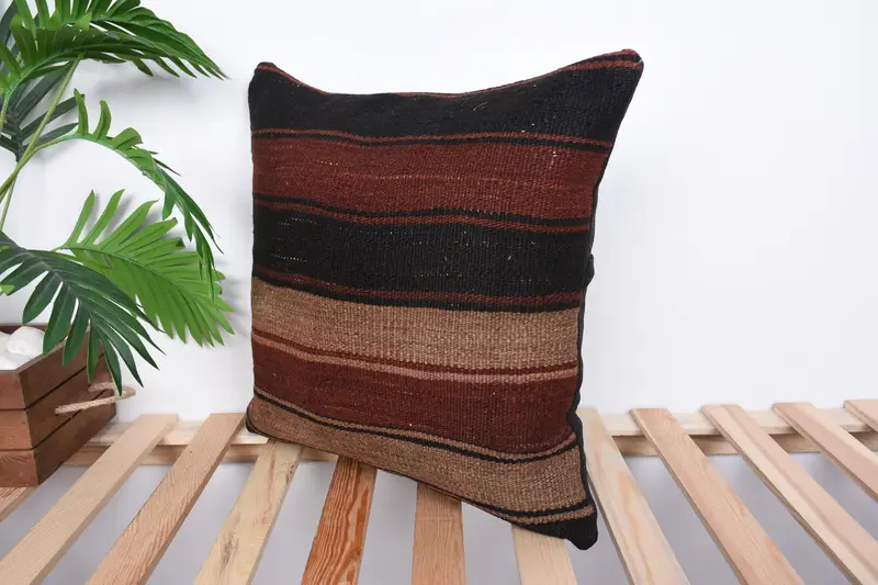 Ethnical Kilim Rug Pillow, Colorful Pillow Sham, Authentic Cushion Case, Gift Pillow, Pillow Sham, 18x18 Brown Pillow Cover, Boho Pillow - 5