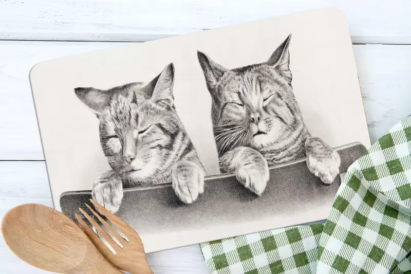 プリント猫好きガラスまな板、強化、滑り止め足