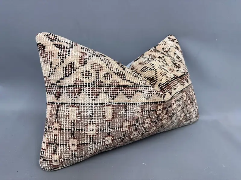 Pillow Sham, Toss Pillow Cover, Bed Pillow Cover, 12x20 Beige Pillow, Pillow for Sofa, Ethnical Kilim Rug Pillow, Boho Pillow, Tapestry Pillow Sham - 2