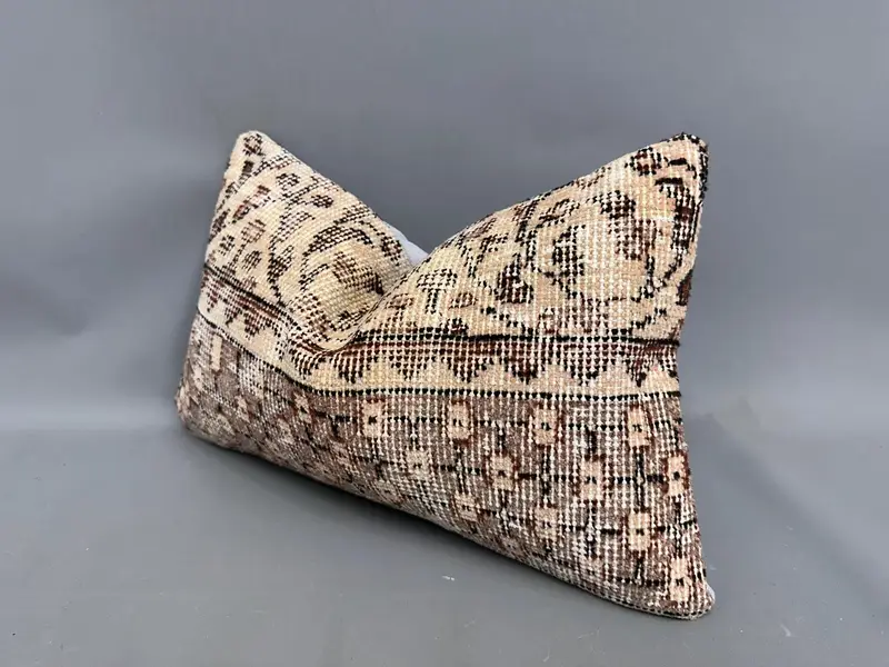 Pillow Sham, Toss Pillow Cover, Bed Pillow Cover, 12x20 Beige Pillow, Pillow for Sofa, Ethnical Kilim Rug Pillow, Boho Pillow, Tapestry Pillow Sham - 3