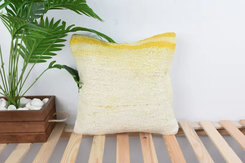 Handmade Rug Seat Pillow Case, Pillow for Sofa, Turkish Kilim Pillow, Ottoman Pillow Case, Cushion, 16x16 White Pillow Case, Pillow for Couch - 1
