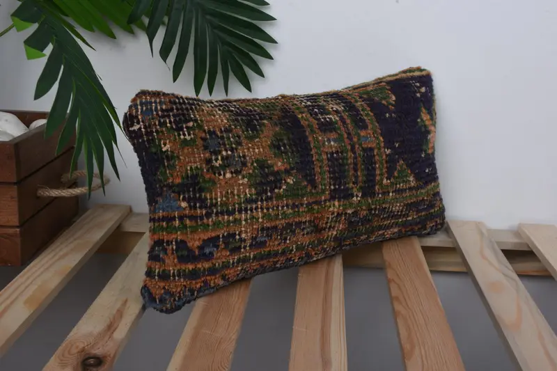 Vintage Kilim Throw Pillow, Turkish Pillow, Turkish Corner Cushion Cover, Cushion Cover, Interior Designer Pillow, 8x16 Blue Pillow Case - 2
