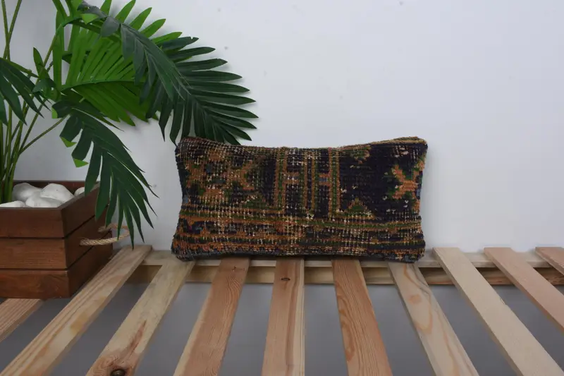 Vintage Kilim Throw Pillow, Turkish Pillow, Turkish Corner Cushion Cover, Cushion Cover, Interior Designer Pillow, 8x16 Blue Pillow Case - 1