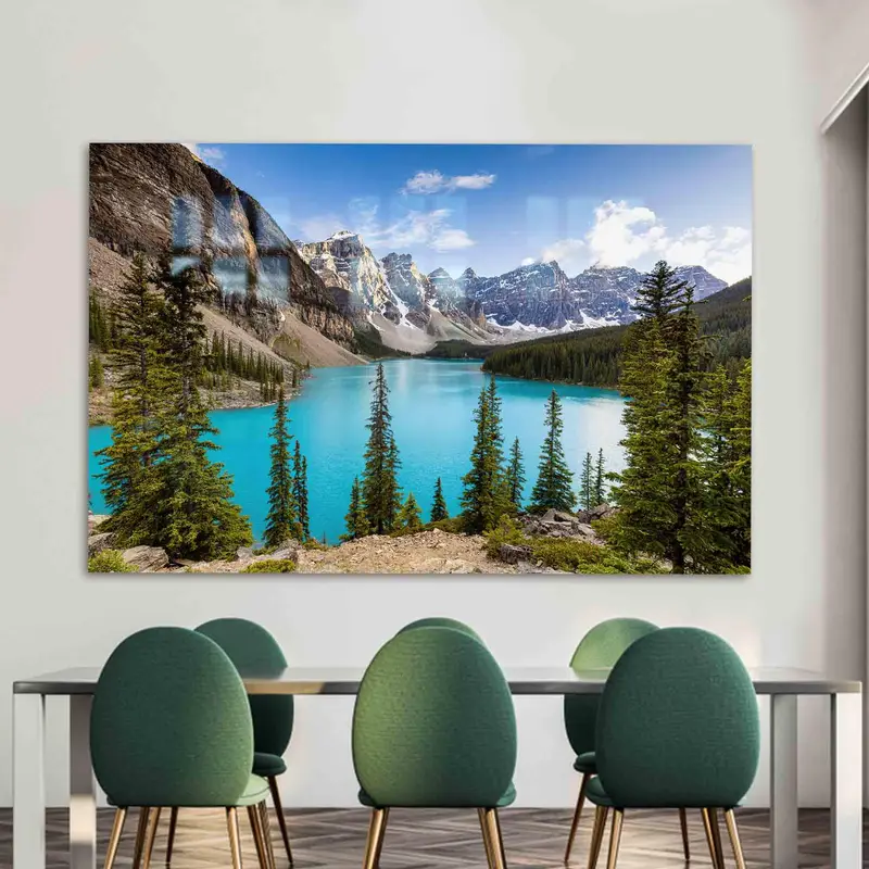 Zarif Baskılı Cam: Banff Alberta'dan Göl Manzarası