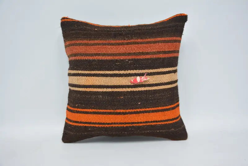 Cushion Cover, 14x14 Brown Cushion, Antique Pillows, Kilim Pillow, Toss Pillow Sham, Ethnic Pillow Case, Kilim Cushion Sham, Indoor Pillow Case - 1