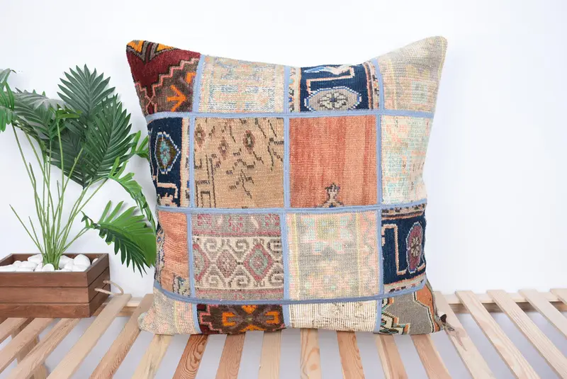 Designer Throw Pillow Sham, Handmade Kilim Cushion, Turkish Corner Cushion Case, Cushion Case, Home Decor Pillow, Vintage Pillow, 32x32 Beige Pillow - 1