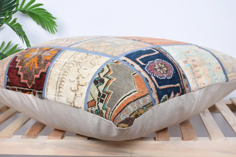 Designer Throw Pillow Sham, Handmade Kilim Cushion, Turkish Corner Cushion Case, Cushion Case, Home Decor Pillow, Vintage Pillow, 32x32 Beige Pillow - 6