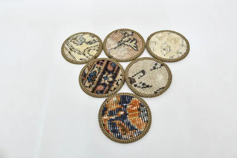 Bohemian Blue and Green Round Coasters, Stylish Non-Slip Rug Coasters