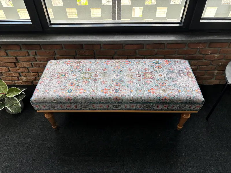 キリム風パターンのモジュール式オットマン、グリーン & オレンジ ウールブレンド オットマン