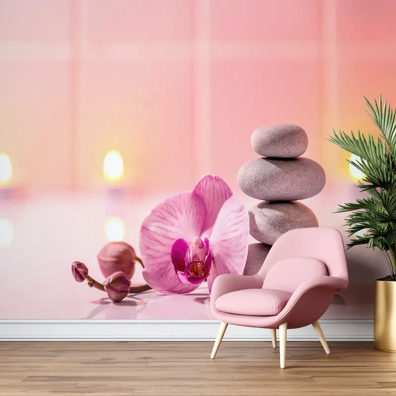Elegante Tapete mit Zen-Orchideendruck: Spa-inspirierte Gelassenheit
