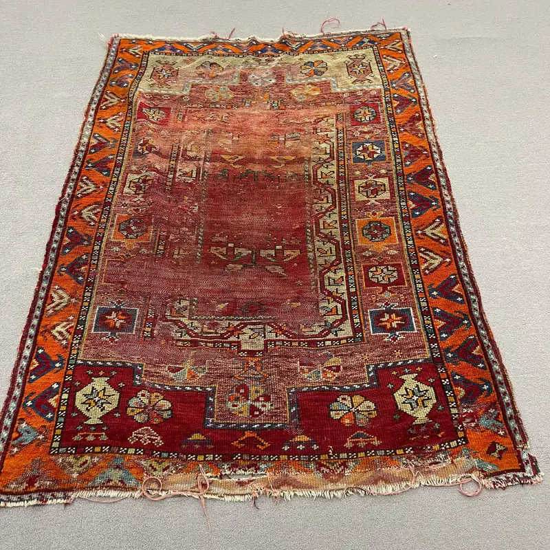 レッド&オレンジラグ、3.9x5.5フィート幾何学花柄デザイン