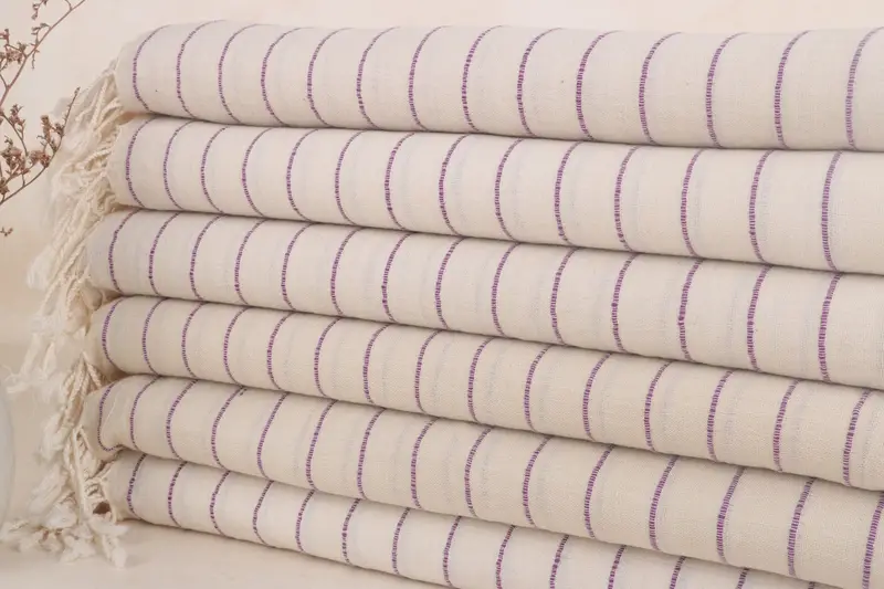 Plaj Havlusu Mor Keten Çizgili, 38x63 İnç, Rustik Düğün Hediyesi
