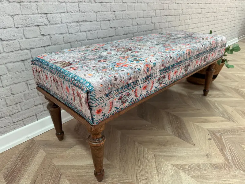 Comfortable Blue & Pink Ottoman with Kilim-Inspired Pattern, Modular Sofa Set