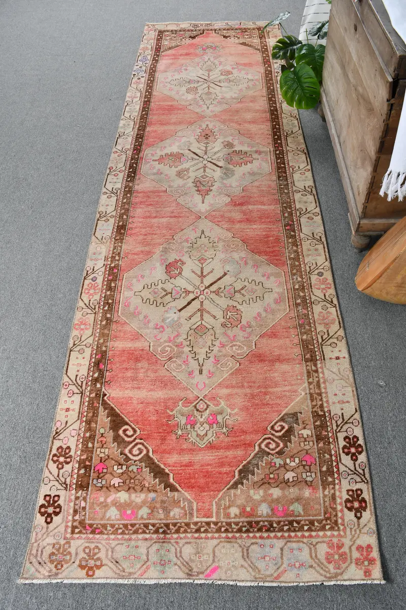 Handmade Red Rug, 0,3x0,9 ft Bordered Design