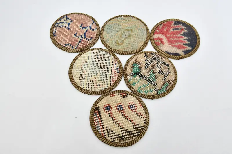 Juego de posavasos redondos bohemios, posavasos beige y marrones