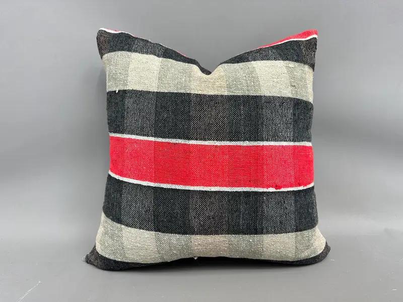 Turkish Kilim Pillow, Pillow, Ethnical Kilim Rug Pillow, 20x20 Brown Pillow Cover, Interior Designer Pillow, Authentic Cushion Case - 1
