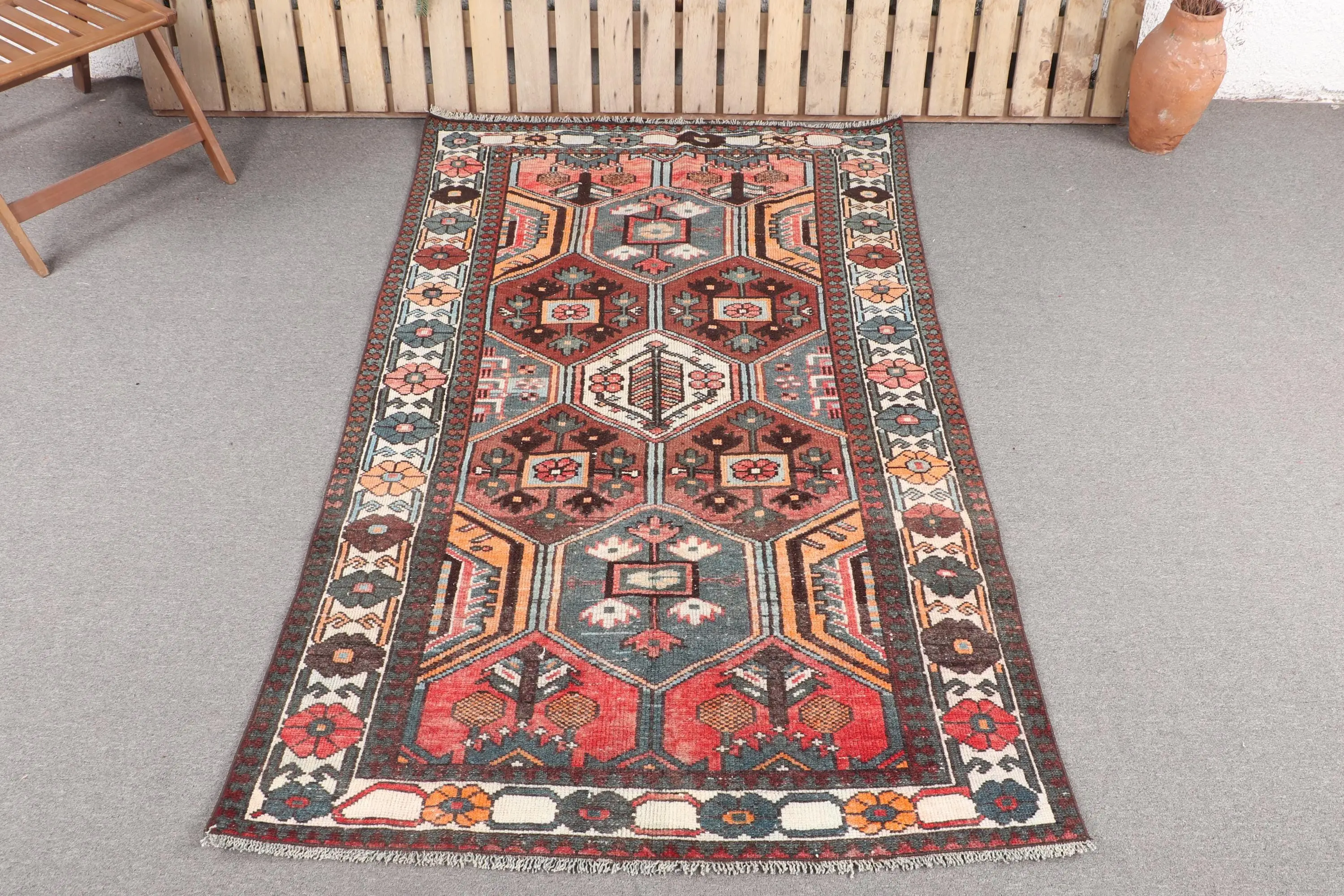 Turkish Rug, 4.1x6.8 ft Vintage Rug, Red Moroccan Wool Rug - 1