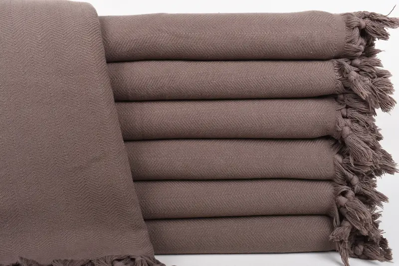 Bedspread Brown Stonewashed Chevron Blanket, 87x69, Organic Cotton