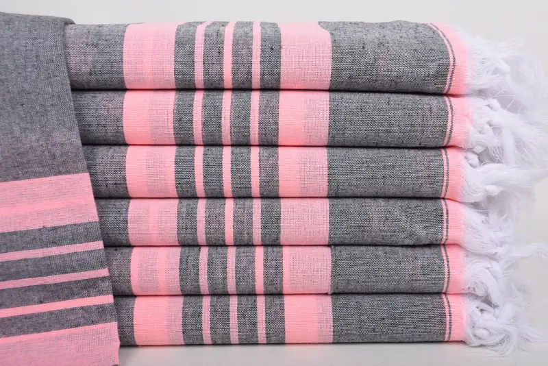 Gym Towel Personalized Turkish Cotton Pink-Black Stripe, 70x40 Inches