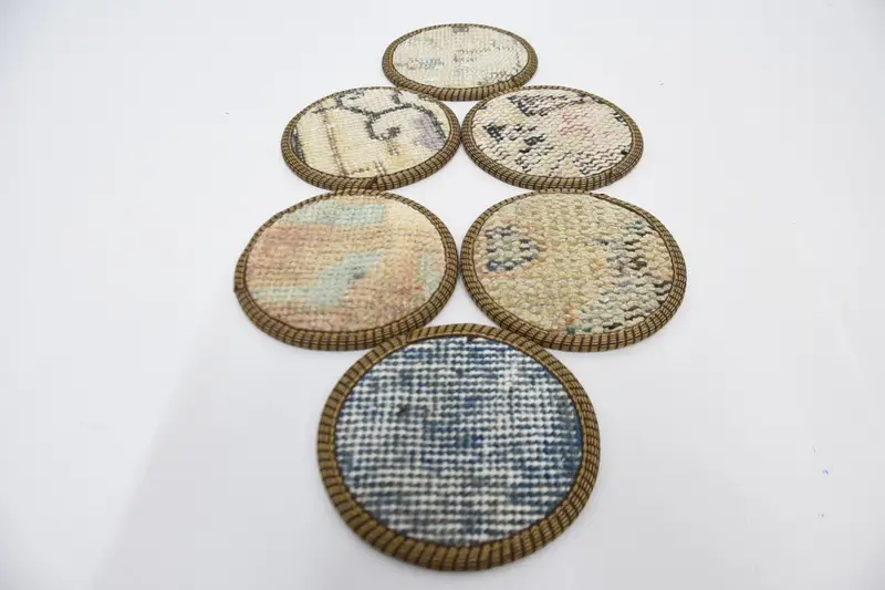 ボヘミアン ブルー & ベージュ ラウンド コースター、多用途のボヘミアン コースター
