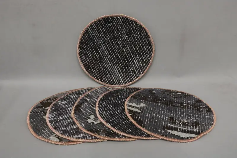 Bohemian Circle Placemats, Blue & Black Cotton & Wool Placemats