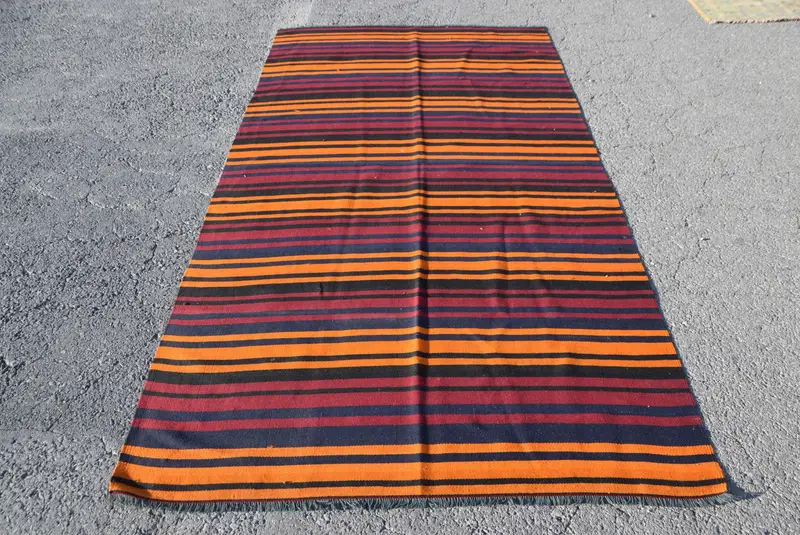 Alfombra turca de 4,6x8,7 pies, alfombra grande vintage, alfombra Ombré azul naranja - 1