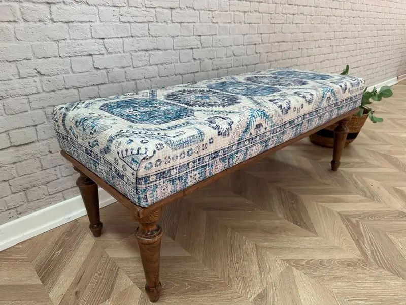 Otomana modular inspirada en Kilim, otomana de mezcla de lana azul y rosa