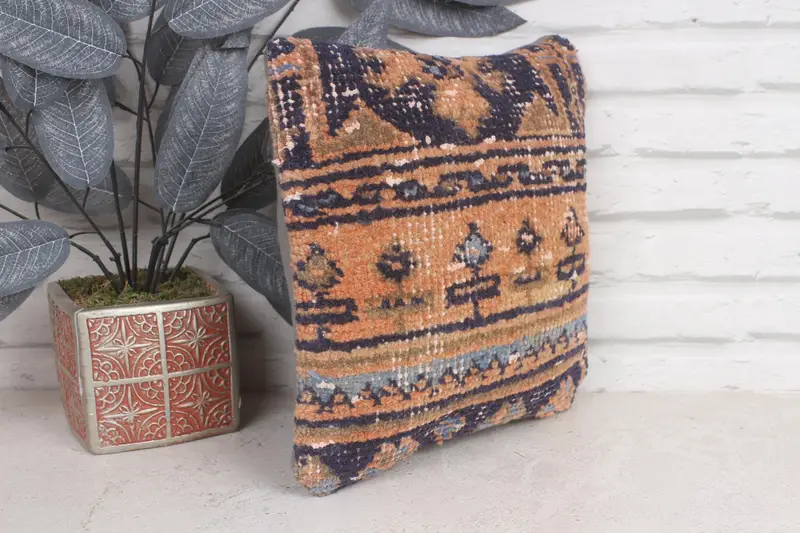 Antique Pillows, Accent Pillow Case, 12x12 Orange Cushion Case, Pillow Case, Traditional Cushion Case, Kilim Pillow, Turkish Kilim Pillow - 4
