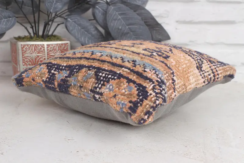 Antique Pillows, Accent Pillow Case, 12x12 Orange Cushion Case, Pillow Case, Traditional Cushion Case, Kilim Pillow, Turkish Kilim Pillow - 6