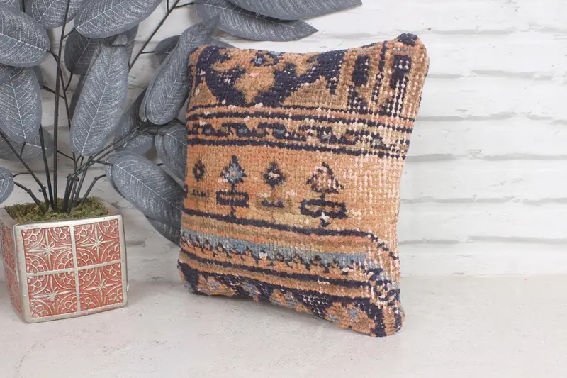 Antique Pillows, Accent Pillow Case, 12x12 Orange Cushion Case, Pillow Case, Traditional Cushion Case, Kilim Pillow, Turkish Kilim Pillow - 3