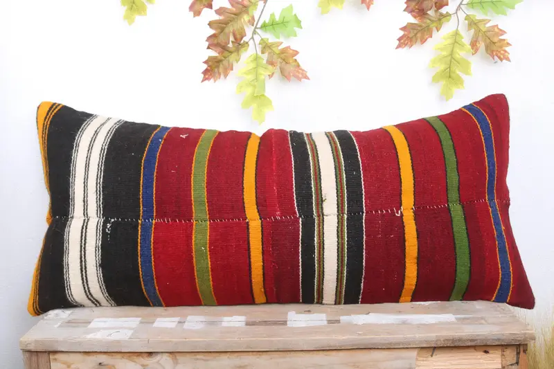 Vintage Pillow Case, Kilim Cushion Sham, 16x36 Red Cushion Case, Pattern Throw Cushion, Kilim Pillow Cover, Vintage Kilim Pillow, Cushion Case - 2