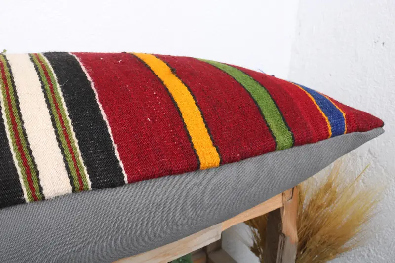 Vintage Pillow Case, Kilim Cushion Sham, 16x36 Red Cushion Case, Pattern Throw Cushion, Kilim Pillow Cover, Vintage Kilim Pillow, Cushion Case - 6