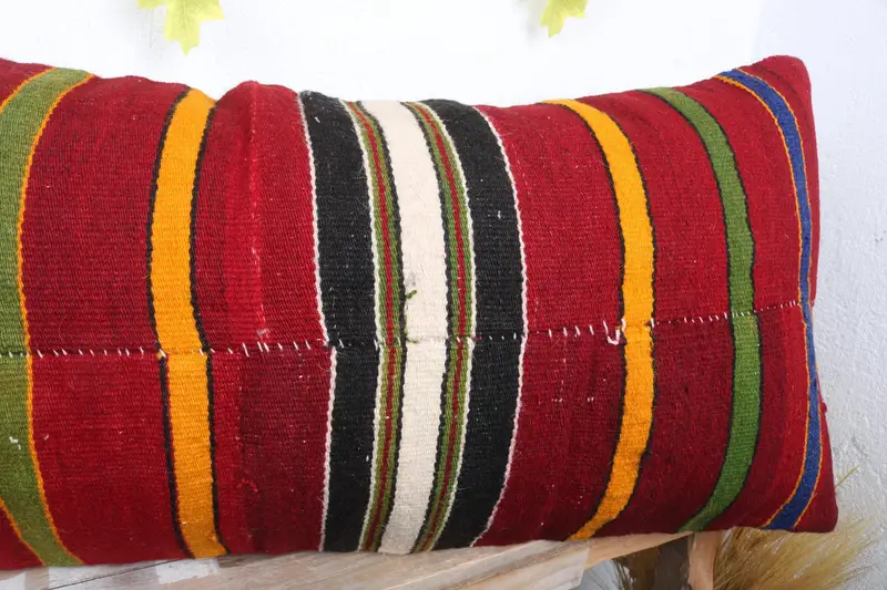 Vintage Pillow Case, Kilim Cushion Sham, 16x36 Red Cushion Case, Pattern Throw Cushion, Kilim Pillow Cover, Vintage Kilim Pillow, Cushion Case - 5