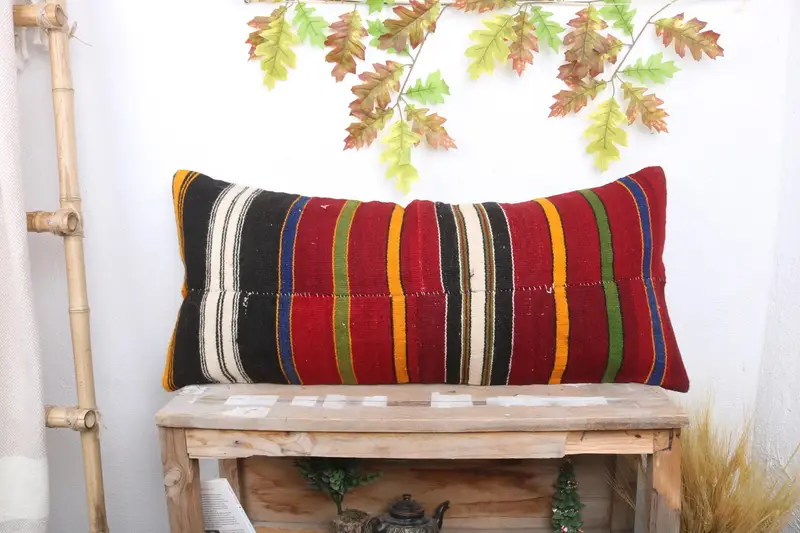 Vintage Pillow Case, Kilim Cushion Sham, 16x36 Red Cushion Case, Pattern Throw Cushion, Kilim Pillow Cover, Vintage Kilim Pillow, Cushion Case - 1