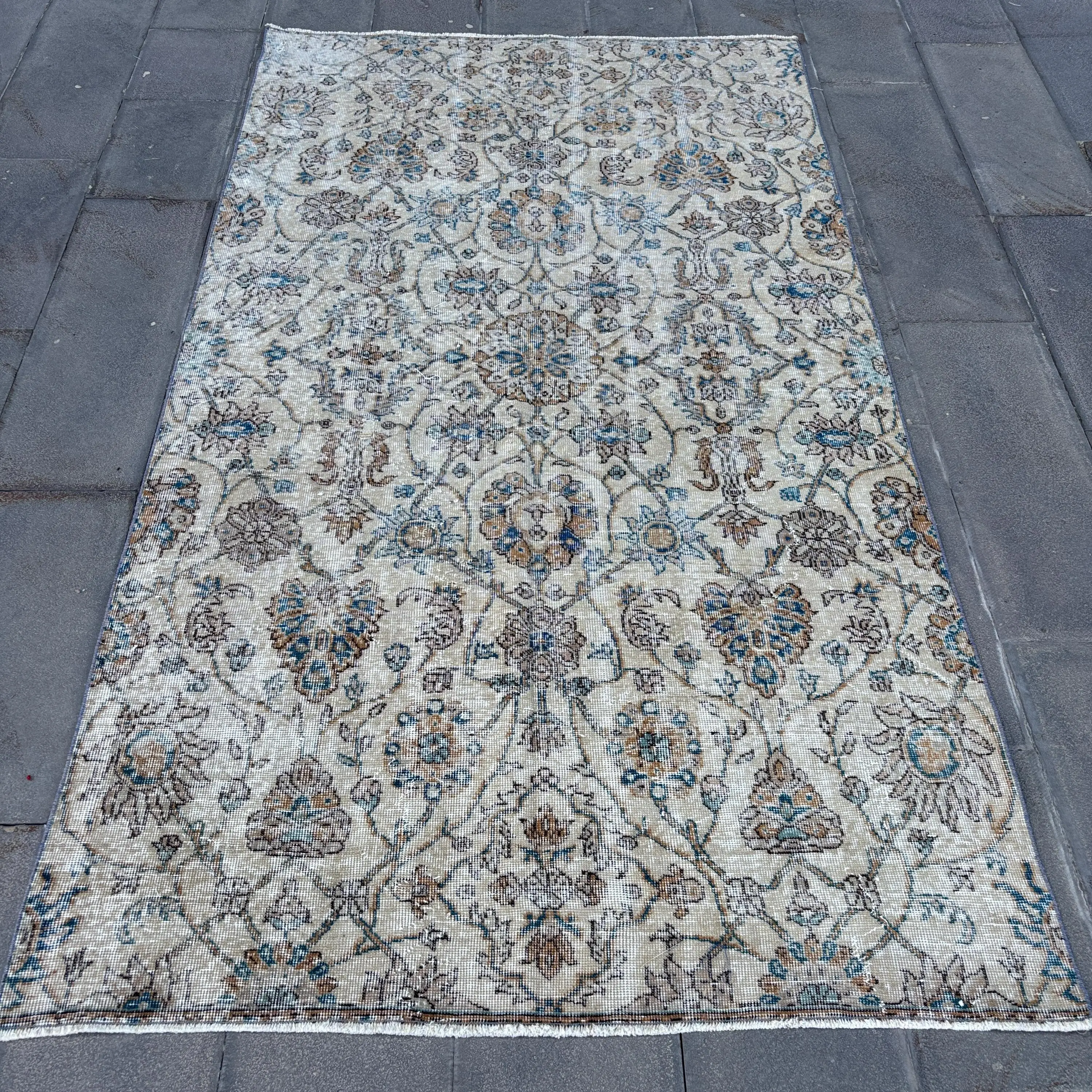 4,8x8,5 ft Vintage Teppich, türkischer großer Teppich, blau brauner Südwestteppich - 1