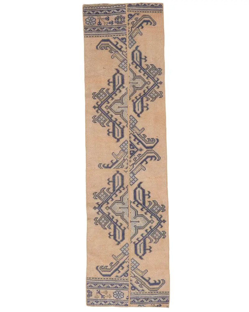 Zarif Bej Halı, Mavi Desenli 2,1x7,6 ft