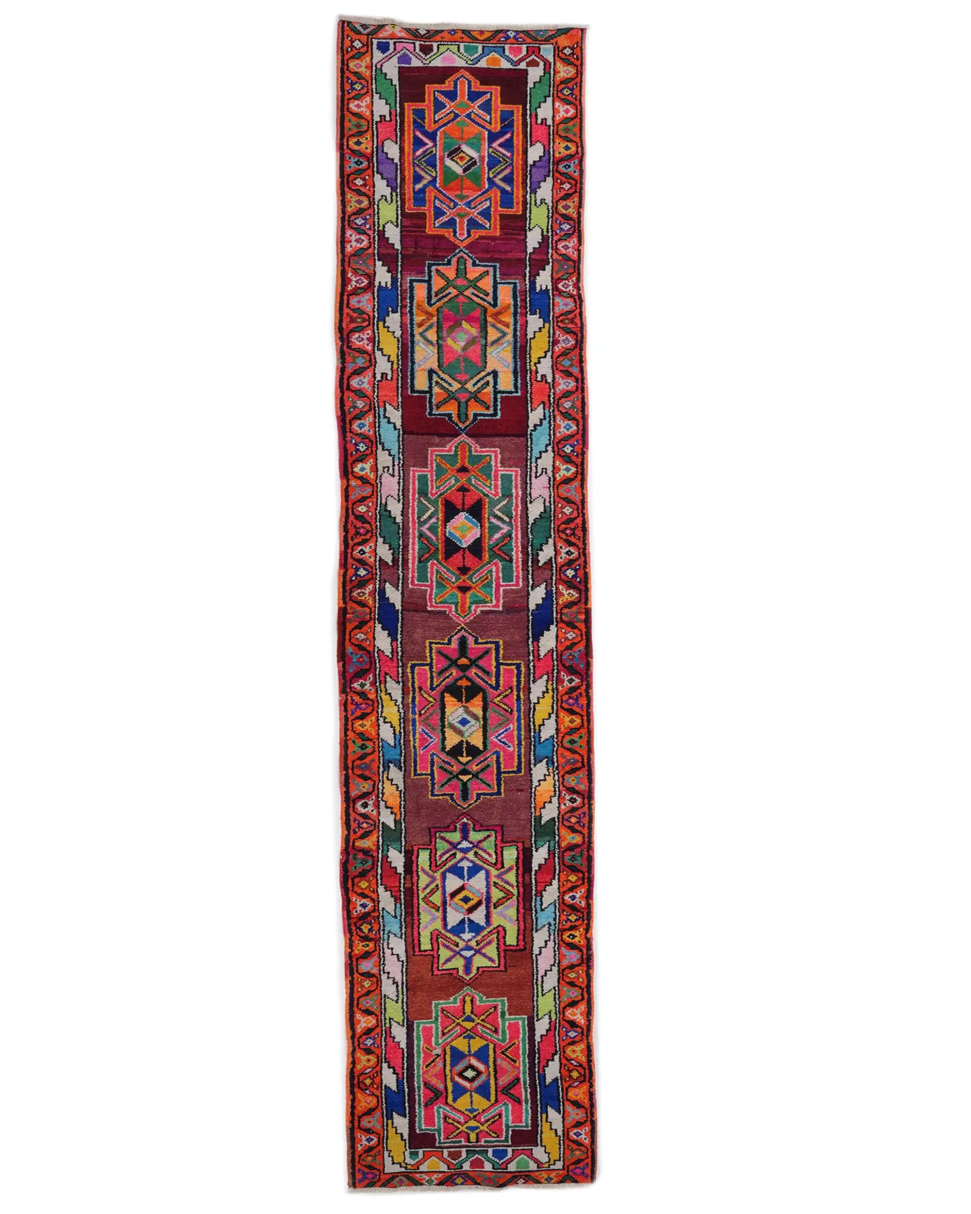 Türkischer Vintage-Teppich, 2,8 x 13 Fuß großer Läuferteppich, roter Herki-Streifenteppich - 1