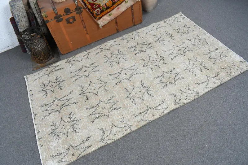 Turkish 3.4x6 ft Rug, Vintage Accent Rug, White Oriental Rug
