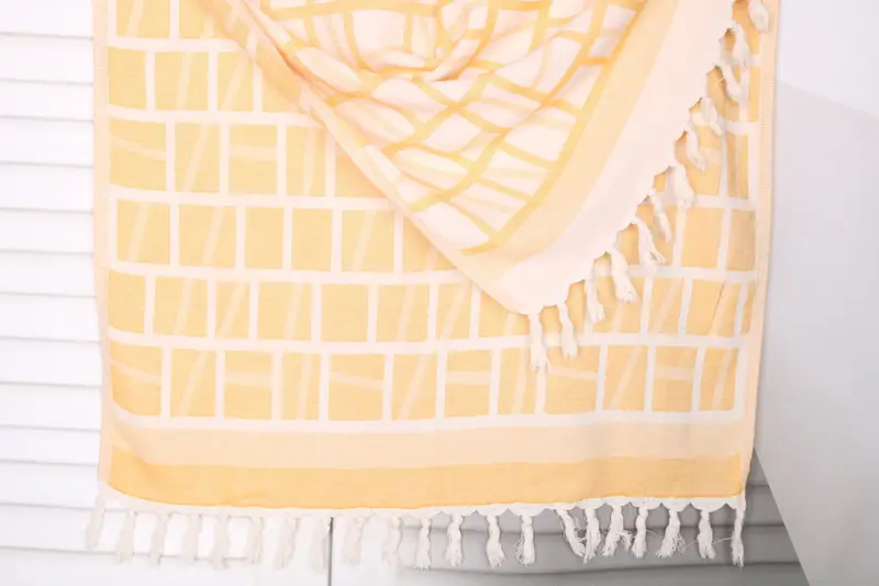 Handmade Dark Yellow Cotton Towel, Patterned, 34x69 Inches