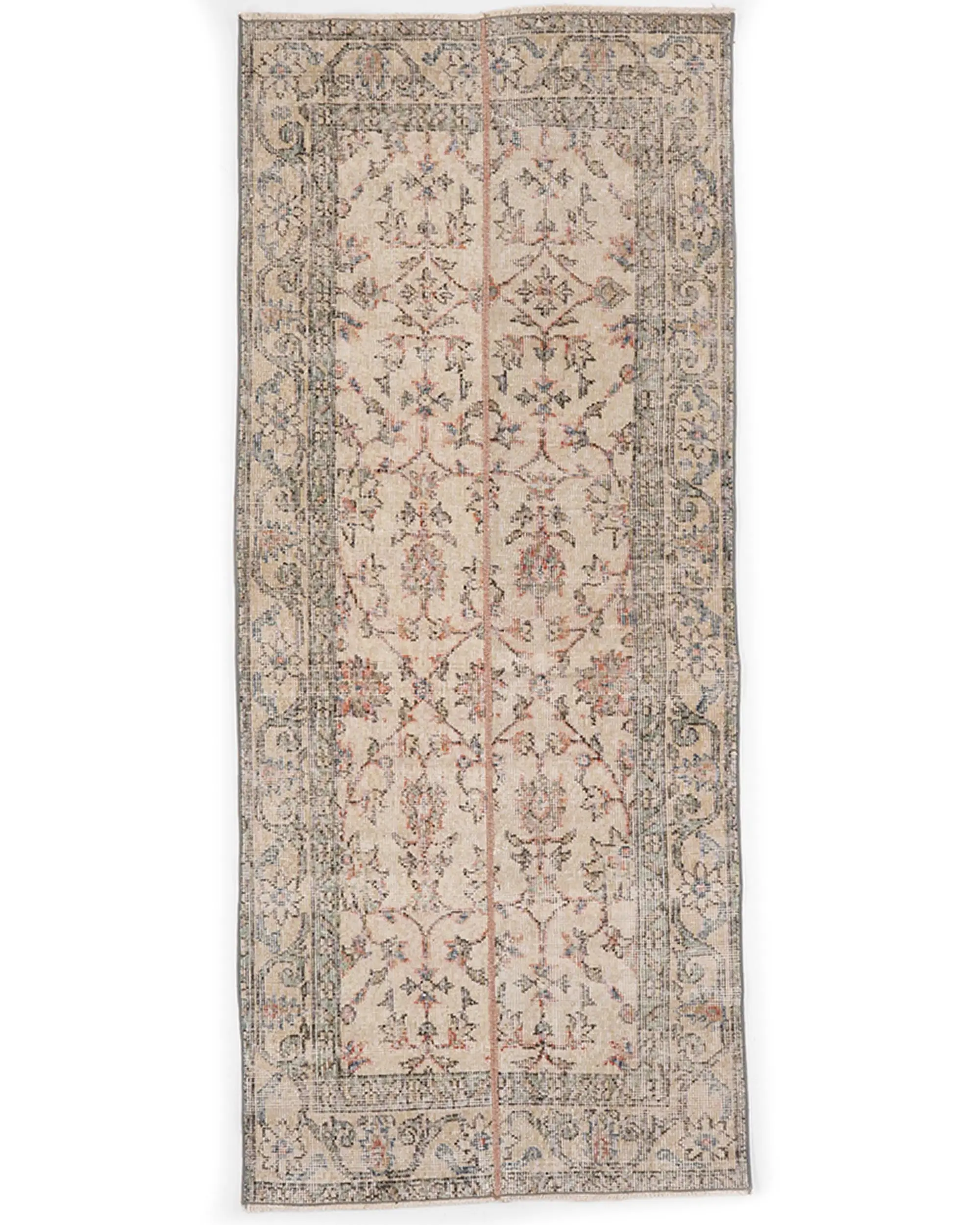 Türk Vurgulu Halı 2.7x6.4 ft, Bej Mavi Halı Yün - 1