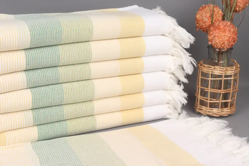 Turkish Bath Towel Mustard-Green Striped, Personalized, 40x67 Inches