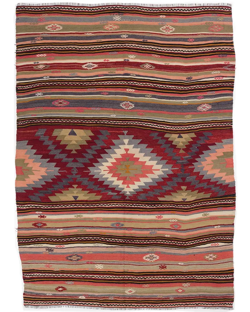 レッドレインボーラグ、5.9x8.4フィートの鮮やかなリビングスペース