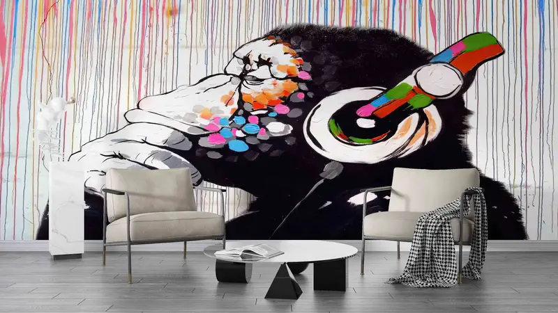 鮮やかな猿のプリント壁紙: 芸術的、カラフル、そしてユニーク