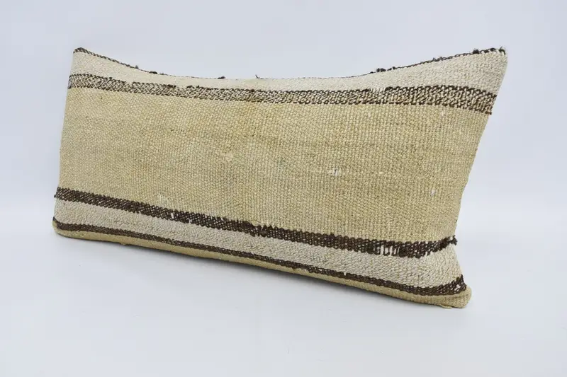 Turkish Pillow, Boho Pillow Sham Cover, Nautical Throw Pillow Sham, 12x24 Beige Cushion Cover, Cushion, Kilim Pillow Cover, Tribal Cushion Cover - 4