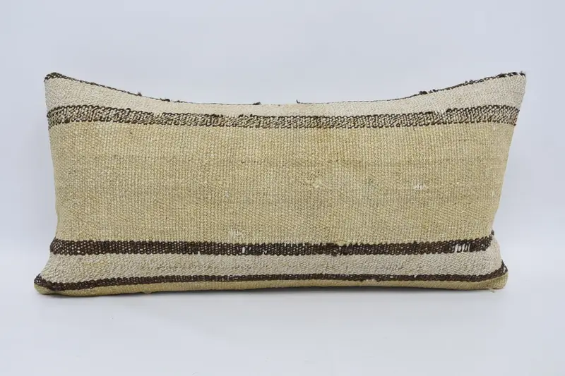 Turkish Pillow, Boho Pillow Sham Cover, Nautical Throw Pillow Sham, 12x24 Beige Cushion Cover, Cushion, Kilim Pillow Cover, Tribal Cushion Cover - 1